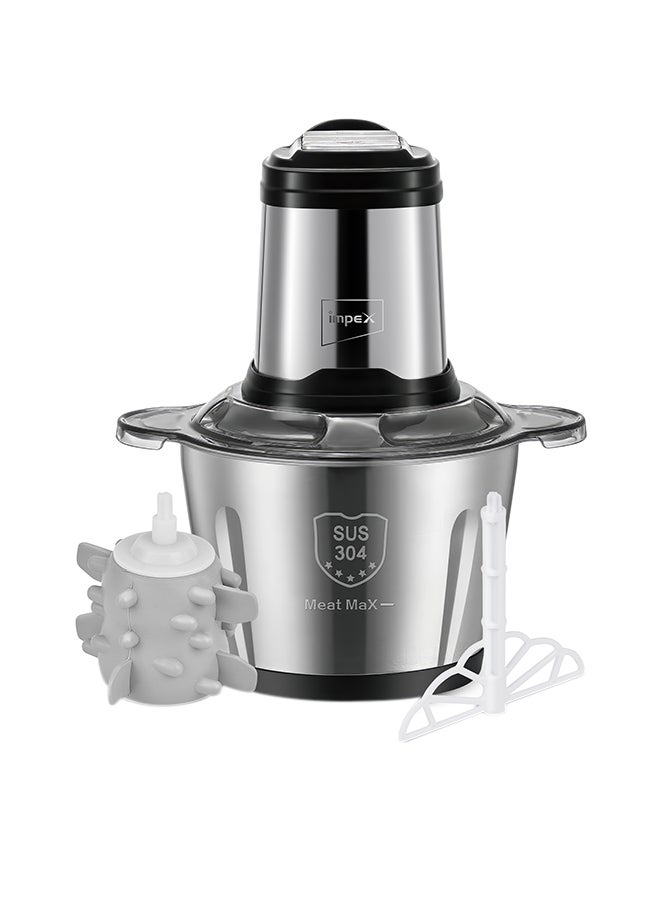 Impex - Electric Food Chopper 3Ltr Food Processor Blender,3 Speed Adjustable Meat Grinder, Stainless Steel Body And 6Pcs Stainless Steel Blade, Multi Food Chopper For Meat, Vegetables, Fruits And Nuts 3 L 400 W FC 3206 Silver - Image 1