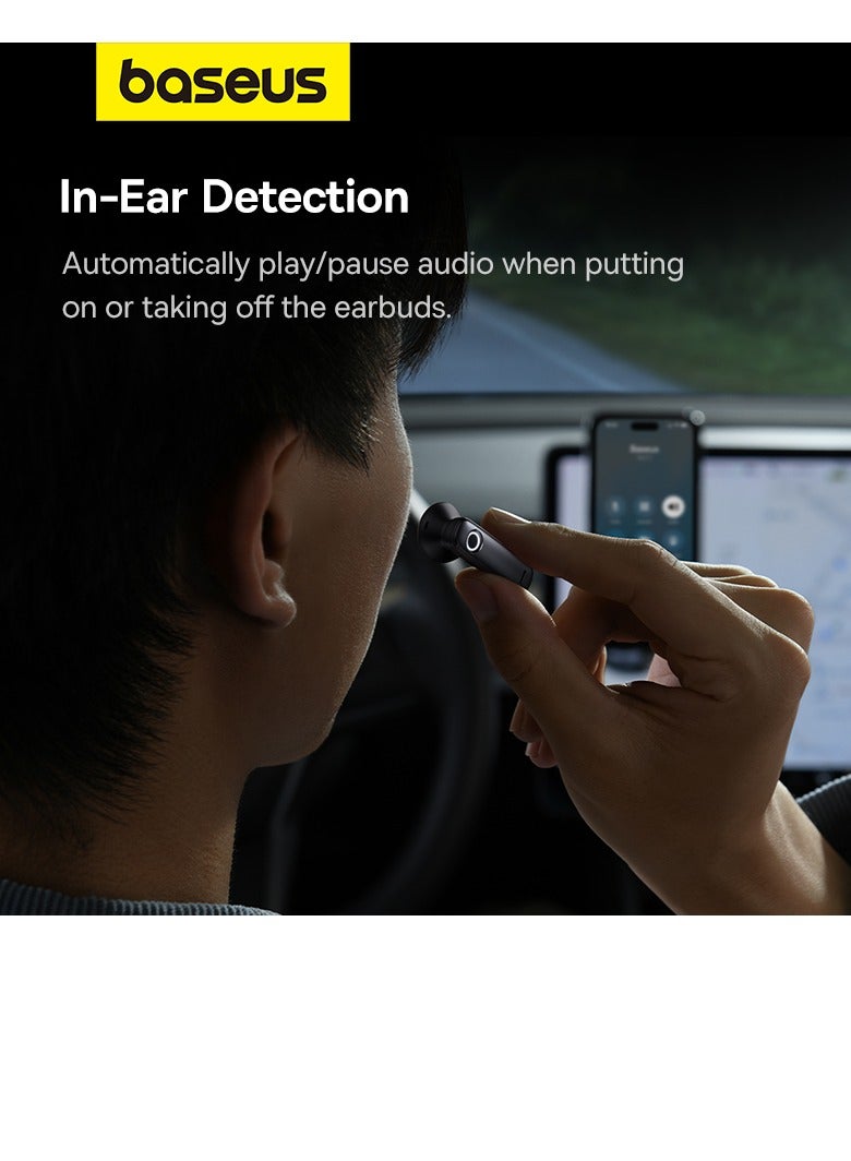 Baseus Single Sided Intelligent Car Bluetooth Earphone Smart Unilateral Wireless Headphone For Car Solar Charging Bluetooth V5.3 Earbuds For Android And iPhone 45 50 hours Playtime With Charging Case Black  - Image 4