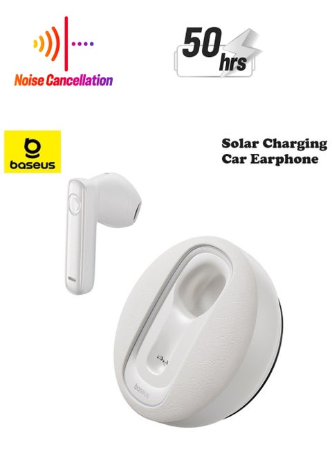 Single-Sided Intelligent Car Bluetooth Earphone Smart Unilateral Wireless Headphone For Car Solar Charging Bluetooth V5.3 Earbuds Android And iPhone 45-50 Hours Playtime With Charging Case White