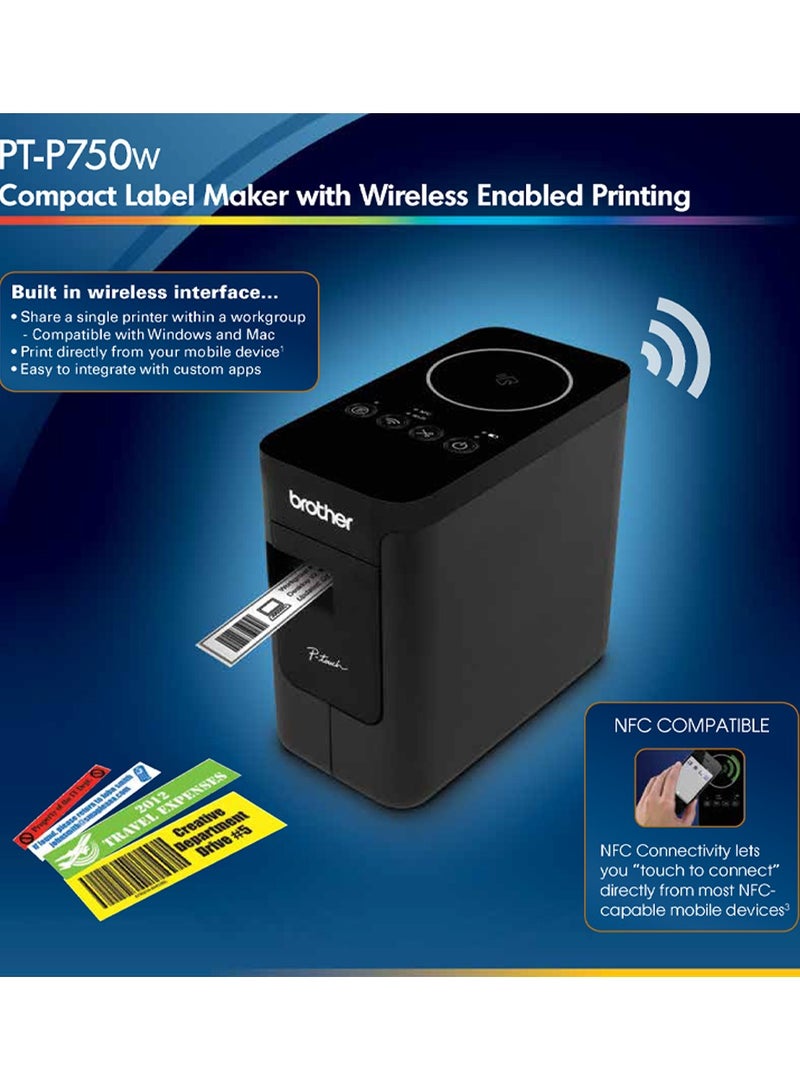 بروذر طابعة ملصقات PT-P750W لاسلكية/USB 2.0/NFC تتصل بجهاز الكمبيوتر الخاص بك مع ميزات الطباعة اللاسلكية للهاتف الذكي/الكمبيوتر اللوحي - Image 2