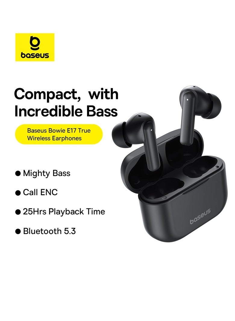 Baseus - Wireless Earbuds Bluetooth 5.3 Bowie E17 Headphone In Ear Earphone ENC Mics Noise Isolation Headset 25H Long Battery Life Fast Charging 12mm Large Driver Black - Image 1