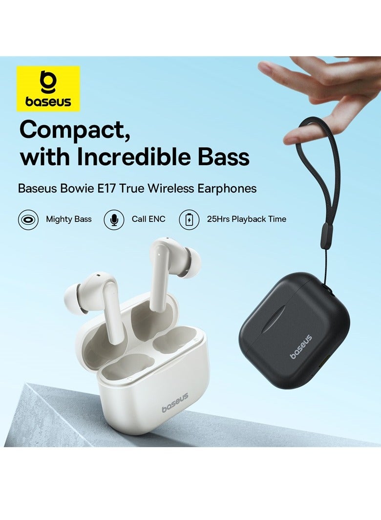 Baseus - Wireless Earbuds Bluetooth 5.3 Bowie E17 Headphone In Ear Earphone ENC Mics Noise Isolation Headset 25H Long Battery Life Fast Charging 12mm Large Driver White - Image 1