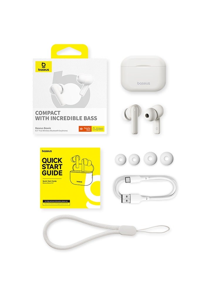 Baseus - Wireless Earbuds Bluetooth 5.3 Bowie E17 Headphone In Ear Earphone ENC Mics Noise Isolation Headset 25H Long Battery Life Fast Charging 12mm Large Driver White - Image 1