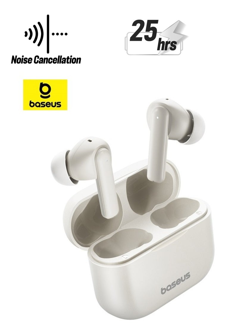 Baseus - Wireless Earbuds Bluetooth 5.3 Bowie E17 Headphone In Ear Earphone ENC Mics Noise Isolation Headset 25H Long Battery Life Fast Charging 12mm Large Driver White - Image 1