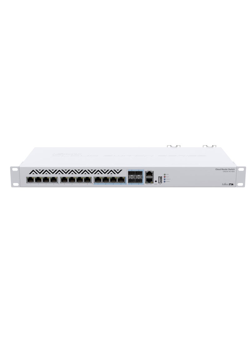 Mikrotik Cloud Router Switch With RouterOS L5, 1U Rackmount Enclosure (CRS312-4C+8XG-RM ) White 