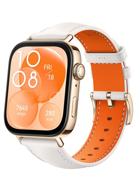Watch Fit 3 Smartwatch, 1.82 Inch AMOLED Display, Ultra Slim Design, Scientific Workout Coach, Upgraded Health Management, Compatible With iOS And Android, Leather Strap White