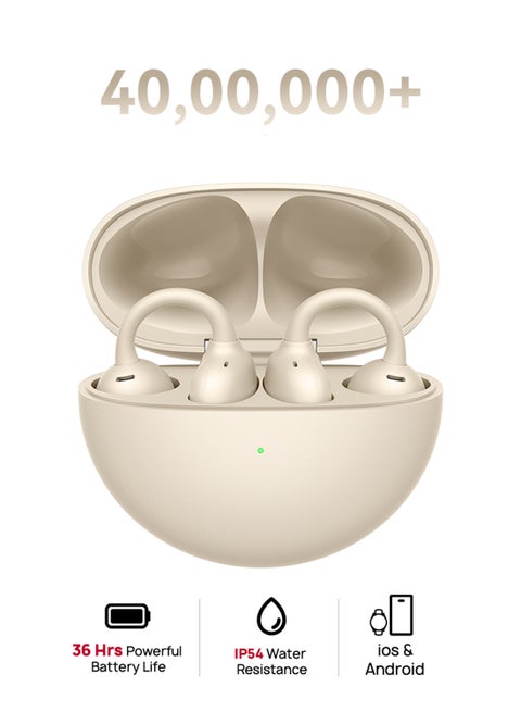 FreeClip Wireless Earphones, Bluetooth Earbuds, Futuristic Aesthetic Design, Feather-Like Wearing, Open-Ear Listening, Long Battery Life, iOS And Android Beige
