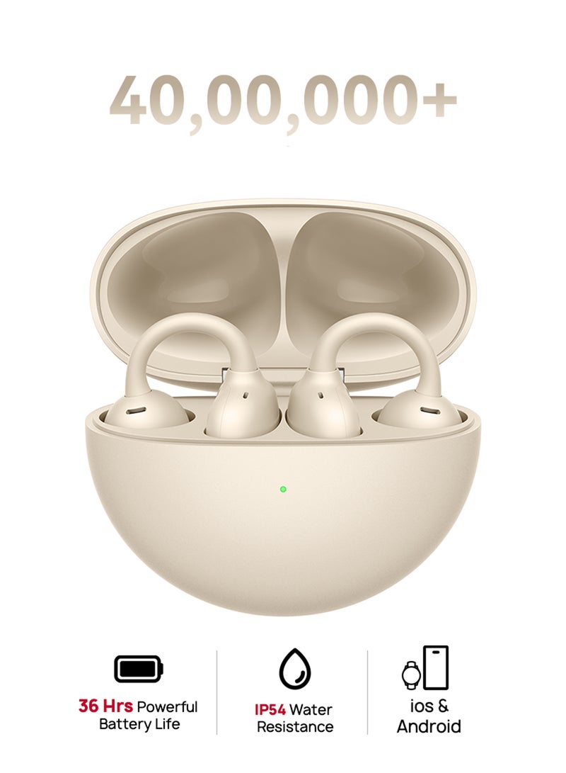 هواوي سماعات أذن بلوتوث لاسلكية FreeClip، تصميم جمالي مستقبلي، ارتداء يشبه الريش، استماع مفتوح الأذن، عمر بطارية طويل، iOS وAndroid، IP54 مقاومة للماء والغبار بيج - Image 1