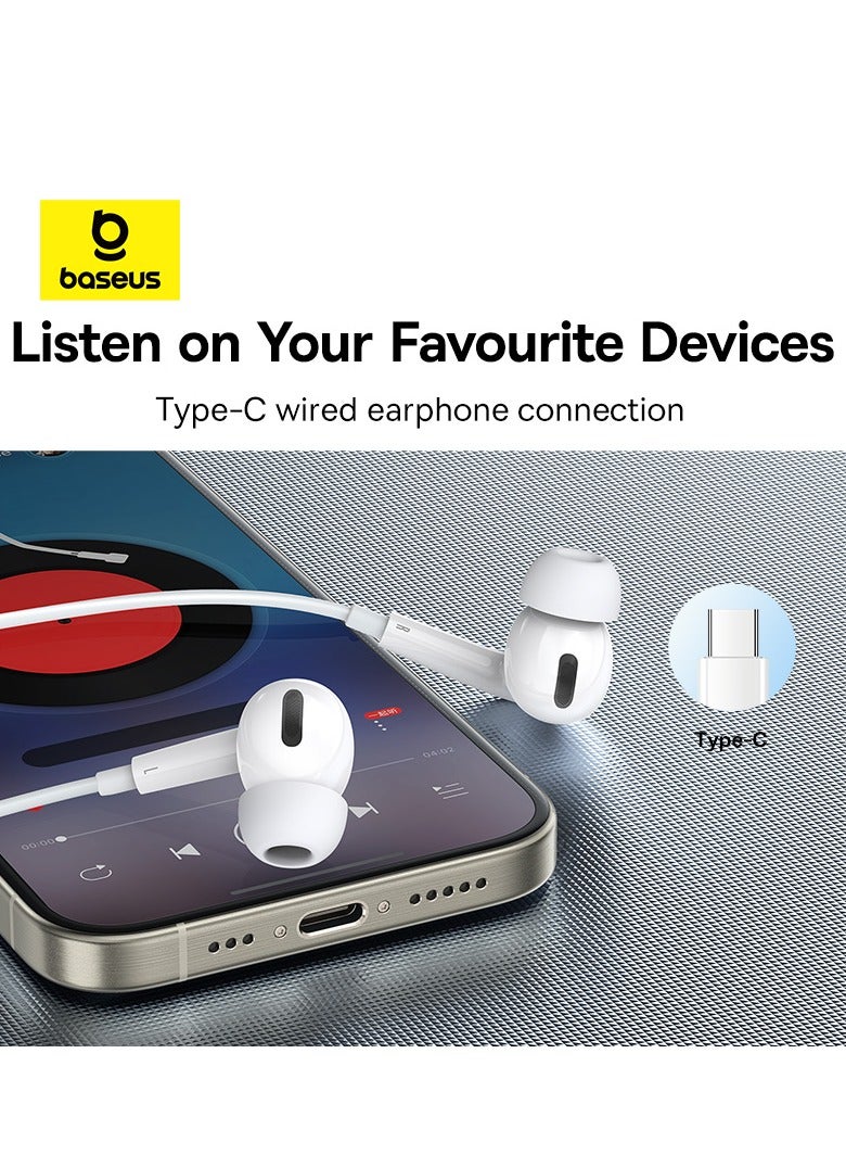 Baseus - USB C Headphones For Samsung Galaxy S23 Ultra S22 S21 FE S20 A54 A53 USB C Earphones With Microphone In-Ear Headphone Noise Isolation USB Type C Earphone For iPhone 15 Pro Max iPad Plus Pixel 8 White - Image 1