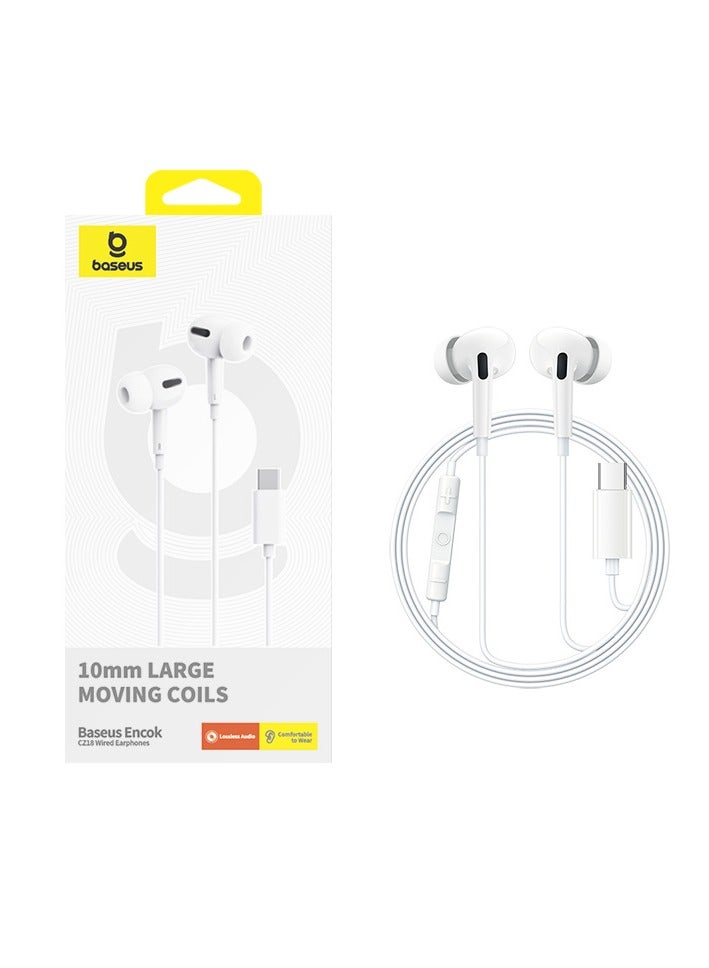 Baseus - USB C Headphones For Samsung Galaxy S23 Ultra S22 S21 FE S20 A54 A53 USB C Earphones With Microphone In-Ear Headphone Noise Isolation USB Type C Earphone For iPhone 15 Pro Max iPad Plus Pixel 8 White - Image 1