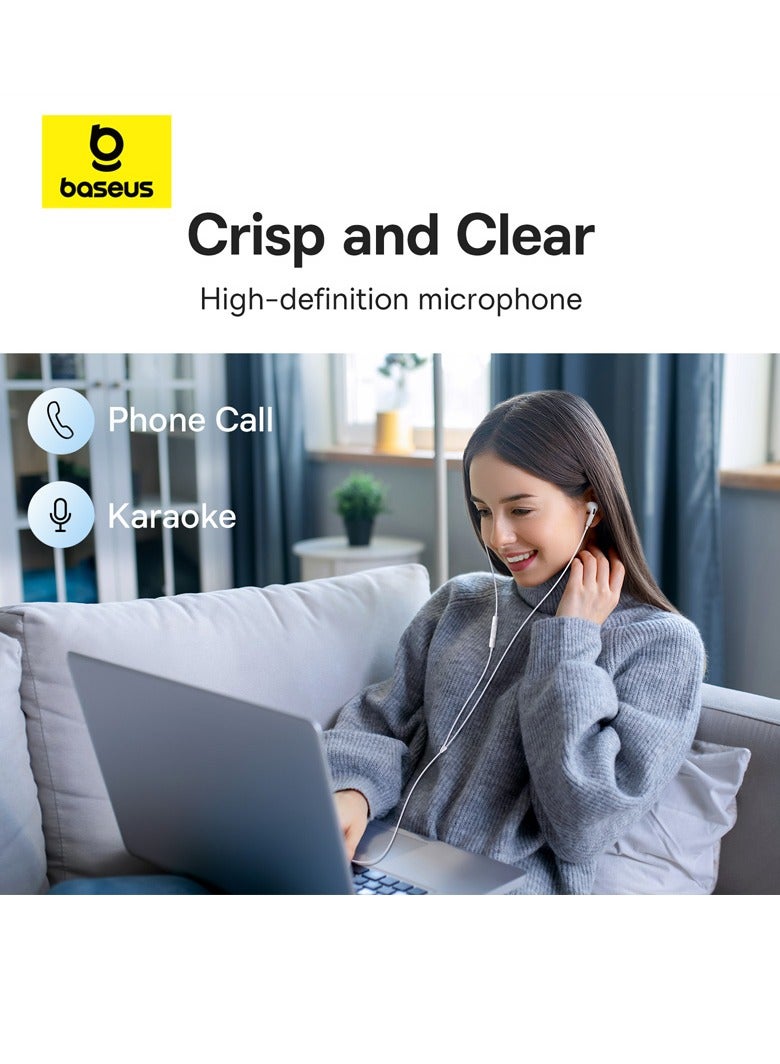 Baseus - USB C Headphones For Samsung Galaxy S23 Ultra S22 S21 FE S20 A54 A53 USB C Earphones With Microphone In-Ear Headphone Noise Isolation USB Type C Earphone For iPhone 15 Pro Max iPad Plus Pixel 8 White - Image 1