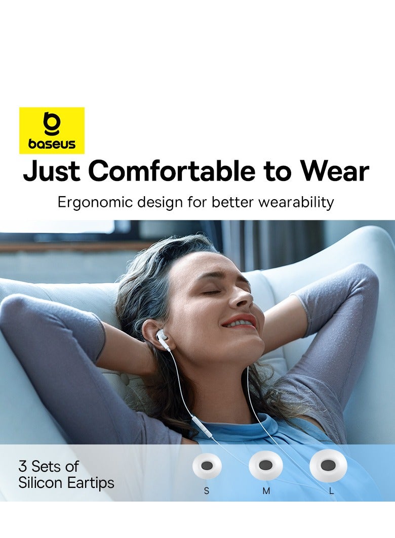 Baseus - USB C Headphones For Samsung Galaxy S23 Ultra S22 S21 FE S20 A54 A53 USB C Earphones With Microphone In-Ear Headphone Noise Isolation USB Type C Earphone For iPhone 15 Pro Max iPad Plus Pixel 8 White - Image 1