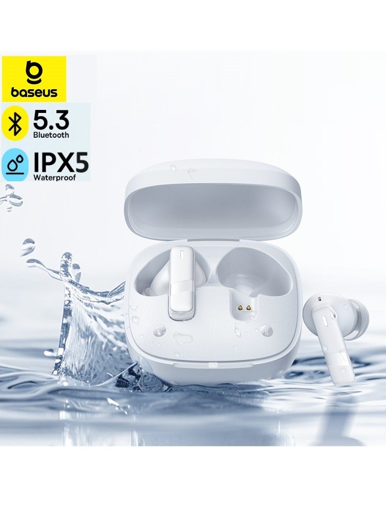 Baseus Wireless Earbuds Bluetooth Headphones 5.3 Bass Stereo Earphones 33H Playtime Bluetooth Earbud with Environmental Noise Cancellation Mic IPX5 Waterproof Earbuds For iOS And Android Devices White  - Image 1