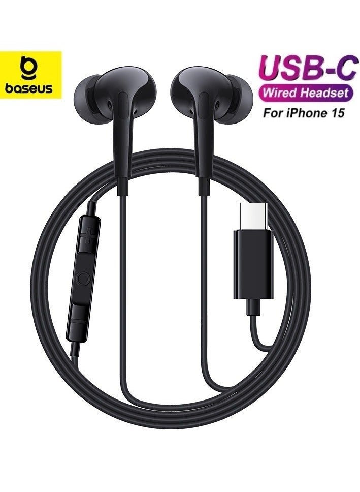 Baseus USB C Headphones For Samsung Galaxy S23 Ultra S22 S21 FE S20 A54 A53 USB C Earphones With Microphone In-Ear Headphone Noise Isolation USB Type C Earphone For iPhone 15 Pro Max iPad Plus Pixel 8 Black  - Image 1