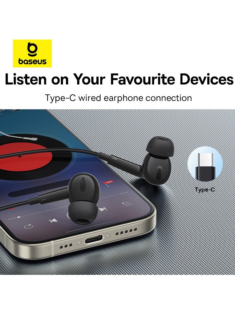 Baseus USB C Headphones For Samsung Galaxy S23 Ultra S22 S21 FE S20 A54 A53 USB C Earphones With Microphone In-Ear Headphone Noise Isolation USB Type C Earphone For iPhone 15 Pro Max iPad Plus Pixel 8 Black  - Image 5