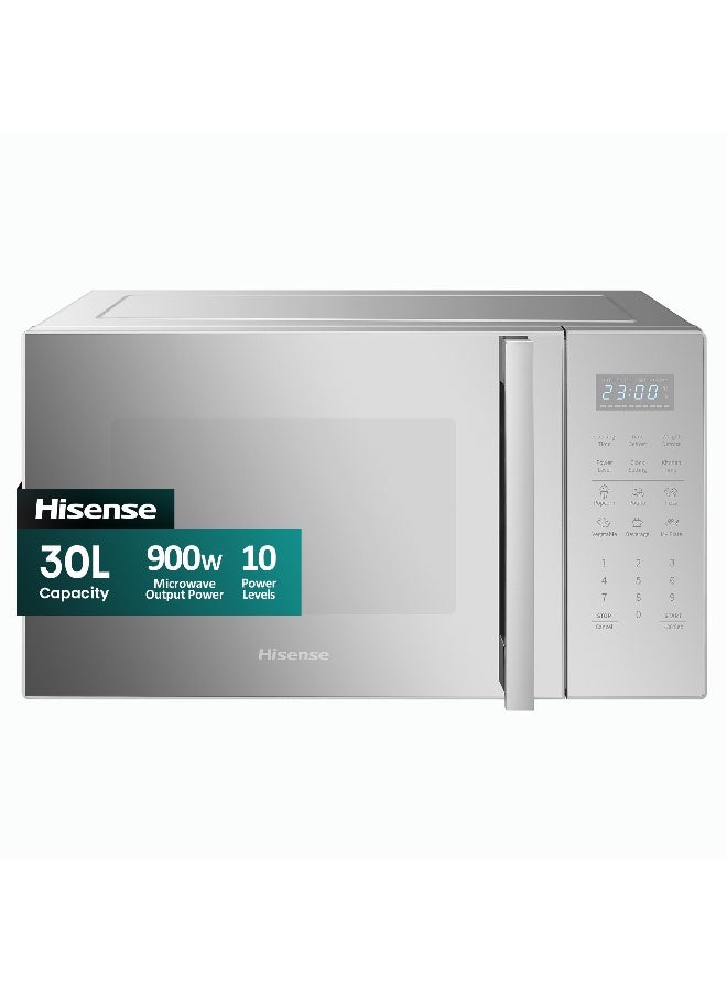 Hisense 30L Microwave Oven, 11-levels of Power, Preset Programmes, Time & Weight Defrost, LED Display, Cooking End Signal, Large Capacity 30 L 900 W H30MOMS9H Silver - Image 1