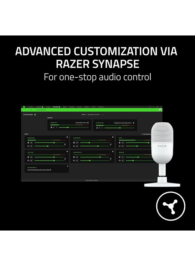 RAZER - Razer Seiren V3 Mini USB Microphone, Condenser Mic, Supercardioid Pickup Pattern, Tap-to-Mute Sensor with LED Indicator, Shock Absorber, Ultra Compact, PC, Discord, OBS Studio, XSplit - White - Image 1
