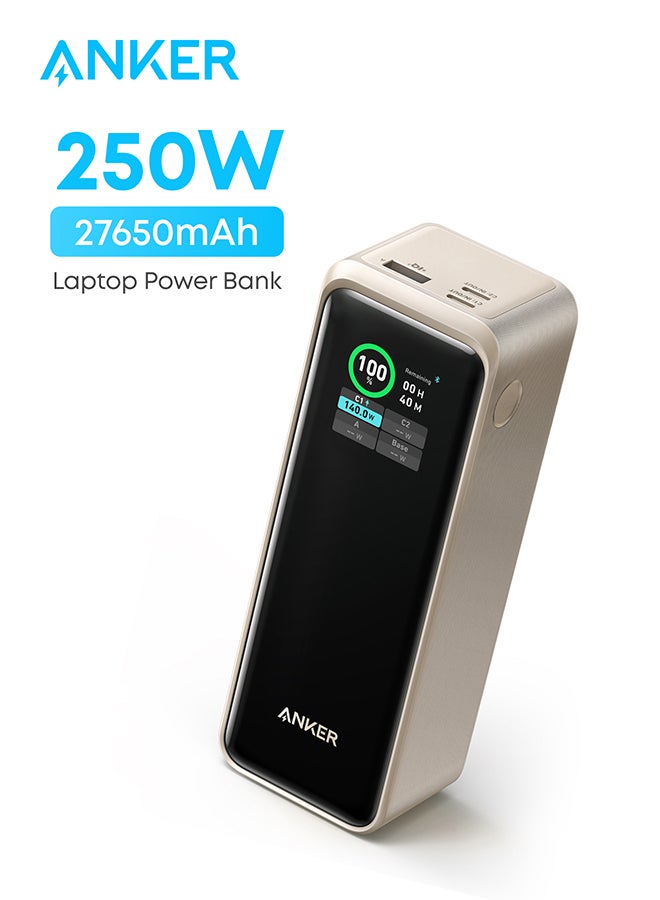 Anker 27650 mAh Prime Power Bank, 27,650mAh 3-Port 250W Portable Charger (99.54Wh) Smart App, Smart Digital Display, Compatible with MacBook Pro/Air, iPhone 16/15/14 Series, Samsung, Huaiwei, Dell, Xiaomi Gold  - Image 1