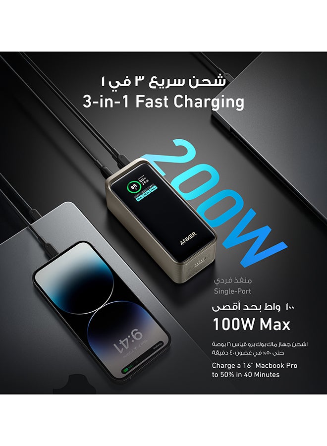 20000 mAh Prime Power Bank, 20,000mAh Portable Charger with 200W Output, Smart Digital Display, 2 USB-C and 1 USB-A Port Compatible with MacBook Pro/Air, iPhone 16/15/14 Series, Samsung, Huaiwei, Dell Gold