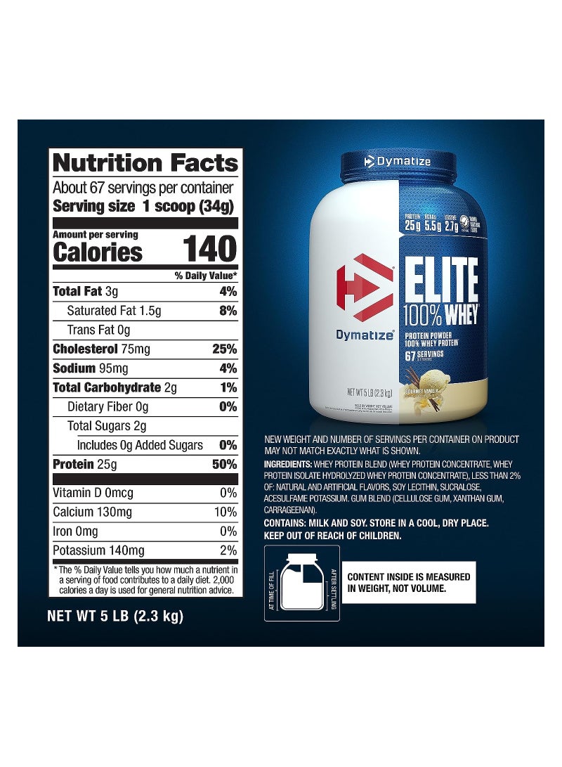 Dymatize Dymatize Elite 100% Whey Protein Powder 63SV 5LB Gourmet Vanilla  - Image 5