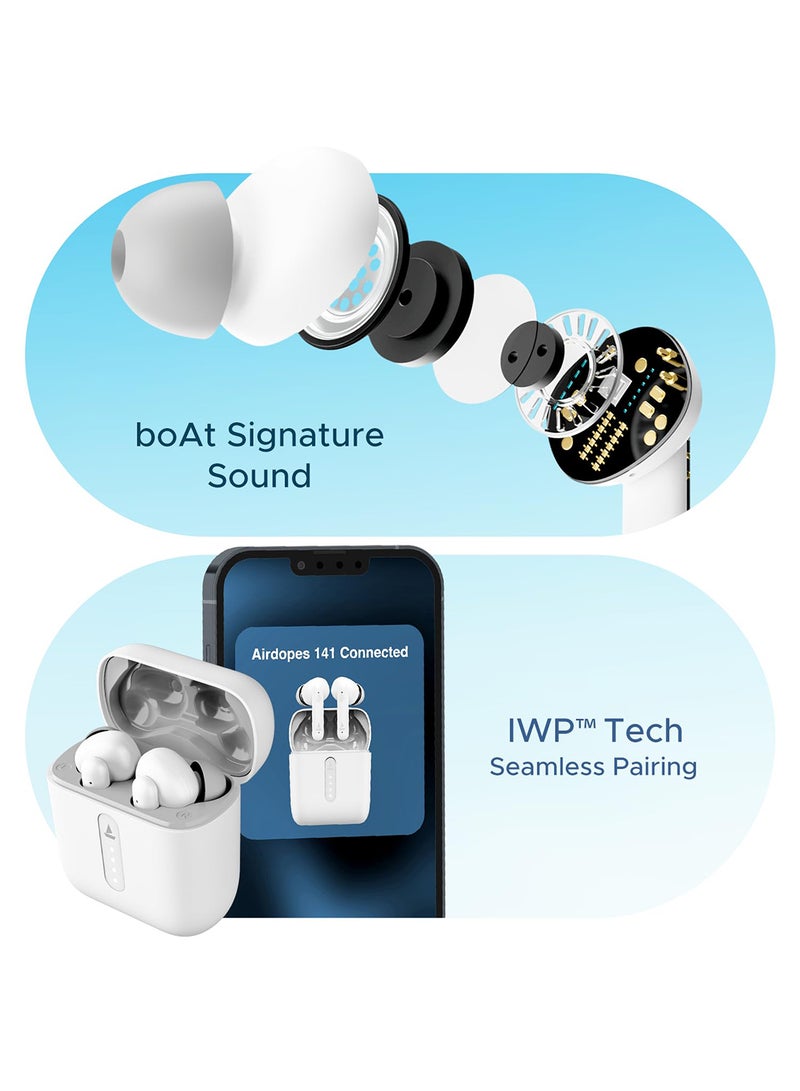boAt - Airdopes 141 Bluetooth TWS Earbuds With 42H Playtime,Low Latency Mode For GamIng, ENx Tech, IWP, IPX4 Water Resistance, Smooth Touch Controls Pure White - Image 1
