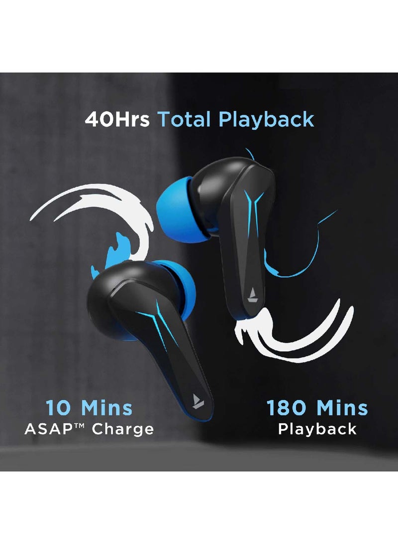 Immortal 121 TWS Earbuds With Beast Mode(40ms Low Latency) For GamIng, 40H Playtime, BlazIng LEDs, Quad Mics ENx Signature Sound, ASAP Charge Black Sabre