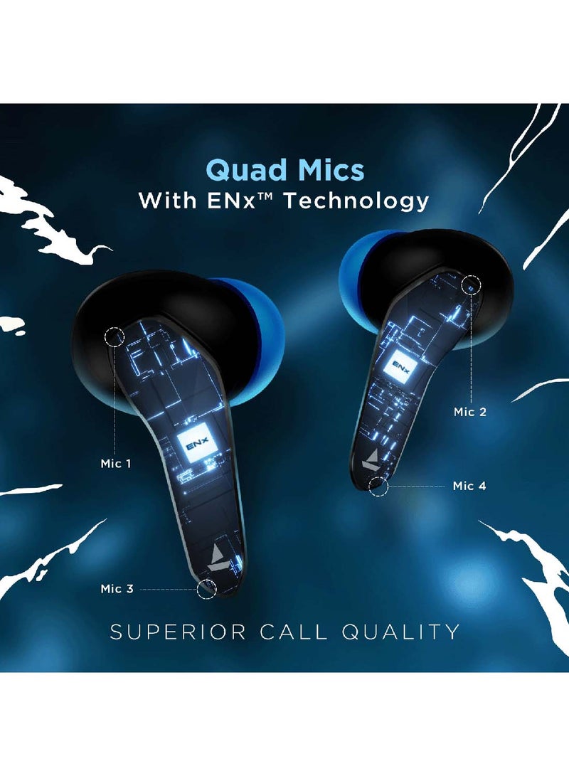Immortal 121 TWS Earbuds With Beast Mode(40ms Low Latency) For GamIng, 40H Playtime, BlazIng LEDs, Quad Mics ENx Signature Sound, ASAP Charge Black Sabre