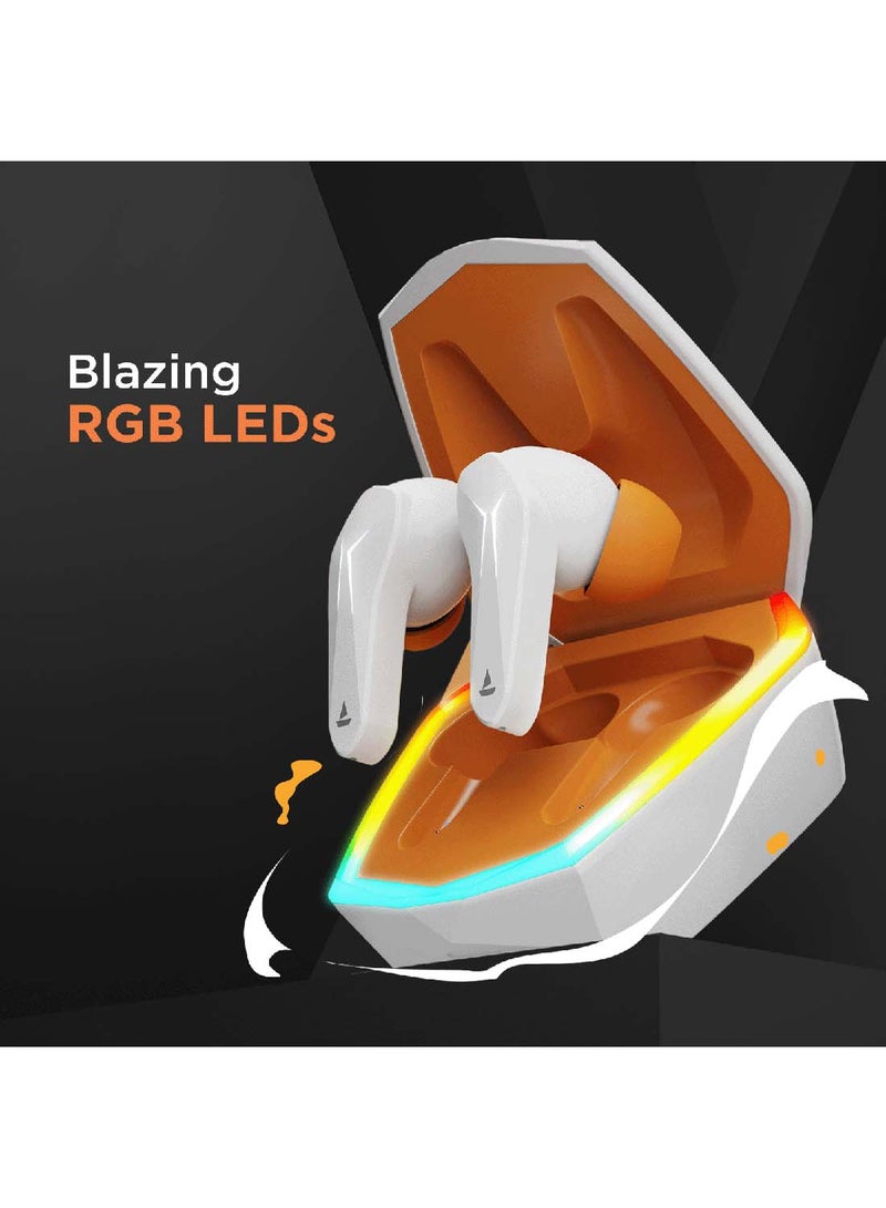 Immortal 121 TWS Earbuds With Beast Mode(40ms Low Latency) For GamIng, 40H Playtime, BlazIng LEDs, Quad Mics ENx Signature Sound, ASAP Charge White Sabre