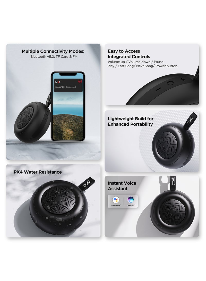 boAt - Stone 135 Portable Wireless Speaker With 5W RMS Immersive Sound,IPX4 Water Resistance, True Wireless Feature, Up To 11H Total Playtime, Multi-Connectivity Modes With Type C Charging Active Black - Image 1