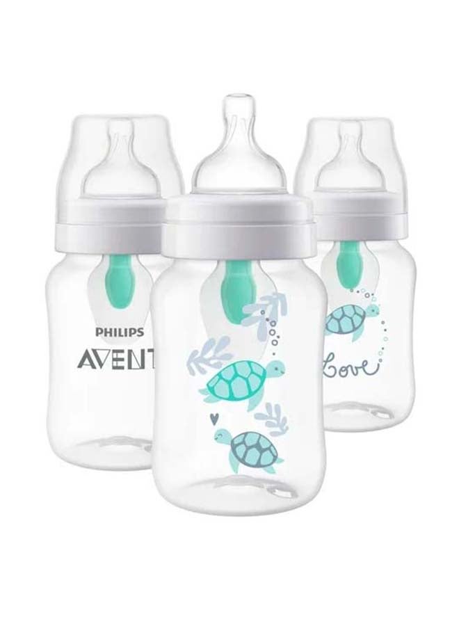 PHILIPS AVENT Pack Of 3 Anti-Colic Baby Bottle With Airfree Vent And Turtle Design, 260ml  - Image 1