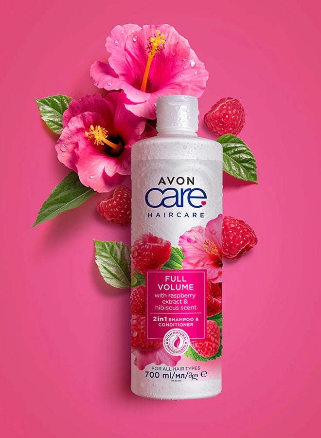 AVON - 2 in 1 Hair Care Full Volume  Shampoo And Conditioner, Raspberry Exctract And Hibiscus Scent, 700 ML Clear - Image 1