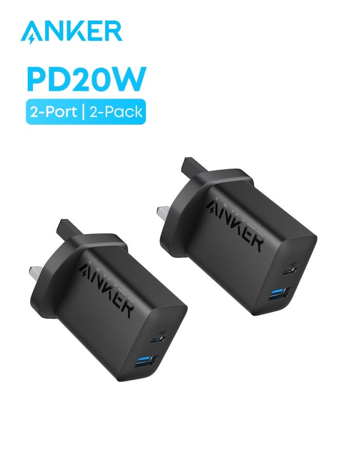 USB C Charger, iPhone Charger, 2-Pack 20W Dual Port USB Fast Wall Charger, Type C Charger Block for iPhone 16/16 Pro/16 Pro Max/15/14/13/12, iPad Pro,AirPods,Samsung S25/S24(Cable Not Included) Black