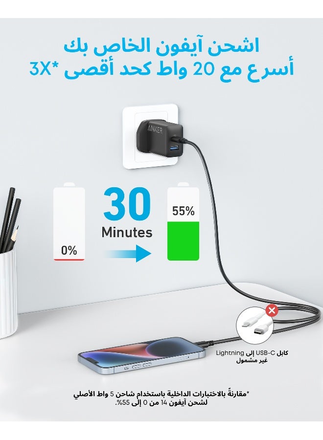 USB C Charger, iPhone Charger, 2-Pack 20W Dual Port USB Fast Wall Charger, Type C Charger Block for iPhone 16/16 Pro/16 Pro Max/15/14/13/12, iPad Pro,AirPods,Samsung S25/S24(Cable Not Included) Black