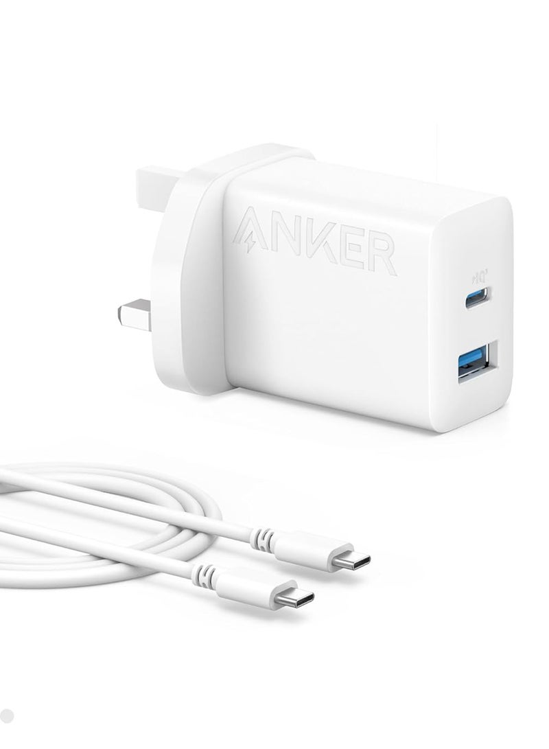 Anker - USB C Charger, iPhone Charger, 20W Dual Port USB Fast Charger, Type C Charger for iPhone 16/16 Pro/16 Pro Max/15/14/13/12, iPad Pro/AirPods, Samsung S25/S24/S23 and More (USB-C Cable Included) White White - Image 1
