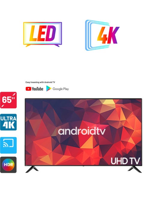 تلفزيون أندرويد ذكي 65 بوصة فائق الدقة 4K مع حامل حائط أسود - DTD6521BU/DTD65BU. DTD6521BU/DTD65BU أسود