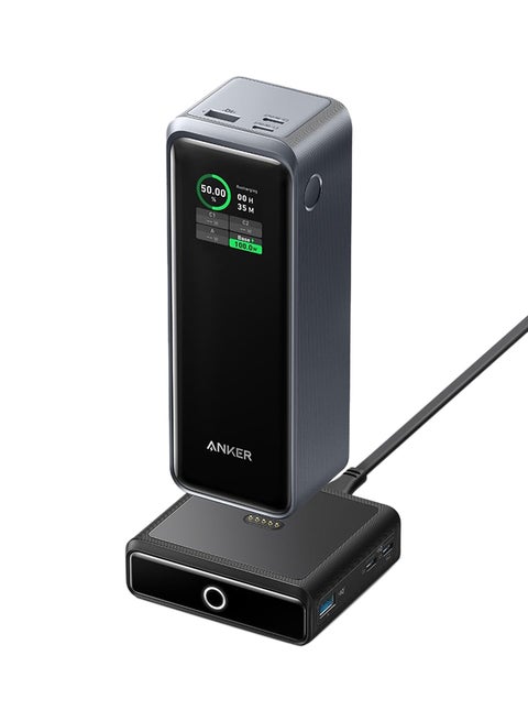 27650 mAh Prime 27,650mAh Power Bank (250W) with 100W Charging Base, 3-Port Portable Charger, Smart App, Compatible with Macbook Pro/Air, iPhone 16/15/14 Series, Huawei, Samsung, Dell, AirPods, Xiaomi Black