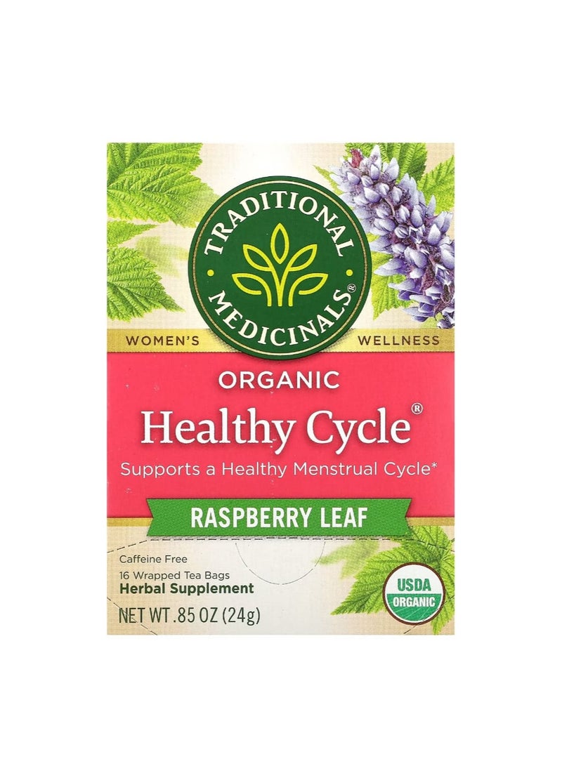 Traditional Medicinals Organic Healthy Cycle Raspberry Leaf Caffeine Free 16 Wrapped Tea Bags 0.05 oz 1.5 g Each  - Image 1