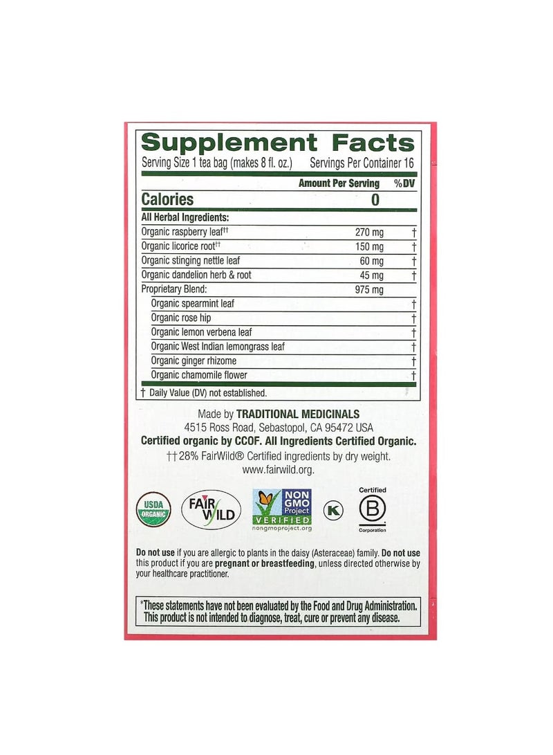 Traditional Medicinals Organic Healthy Cycle Raspberry Leaf Caffeine Free 16 Wrapped Tea Bags 0.05 oz 1.5 g Each  - Image 2