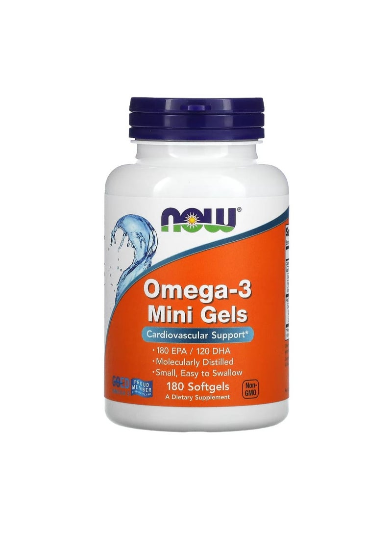 Now Foods Omega 3 Mini Gels 180 Softgels - Image 1