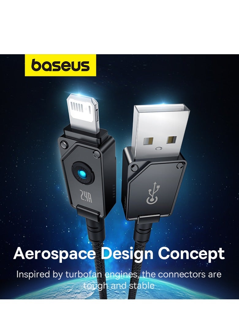 Baseus - USB-A to Lightning Cable, Aramid Fiber Unbreakable Series (1m) 2.4A iPhone Fast Charger Cable Nylon Braided USB To iPhone Cord For iPhone 14/13/13Pro/13ProMax/12/12Pro/12ProMax/11/11Pro/XS Black - Image 1