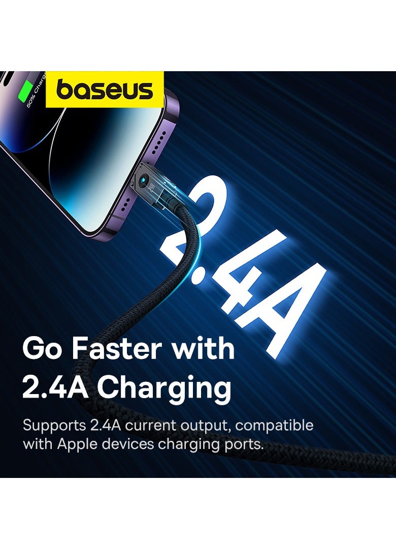 Baseus - USB-A to Lightning Cable, Aramid Fiber Unbreakable Series (1m) 2.4A iPhone Fast Charger Cable Nylon Braided USB To iPhone Cord For iPhone 14/13/13Pro/13ProMax/12/12Pro/12ProMax/11/11Pro/XS Black - Image 1