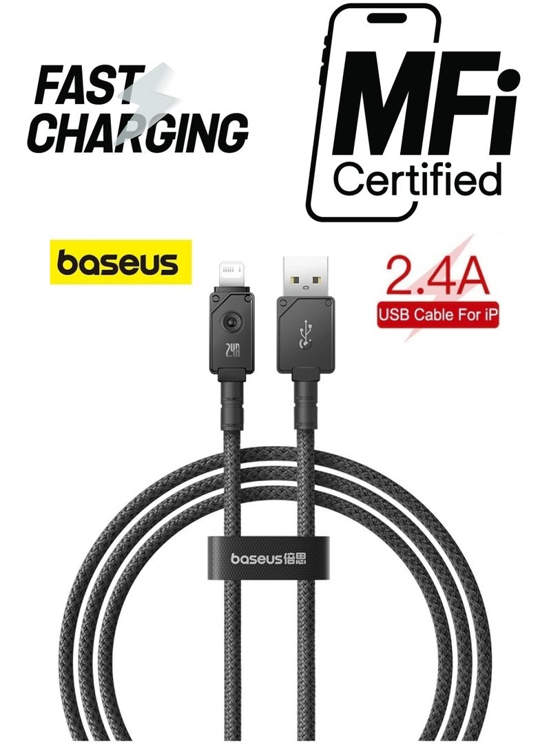Baseus - USB-A to Lightning Cable, Aramid Fiber Unbreakable Series (1m) 2.4A iPhone Fast Charger Cable Nylon Braided USB To iPhone Cord For iPhone 14/13/13Pro/13ProMax/12/12Pro/12ProMax/11/11Pro/XS Black - Image 1