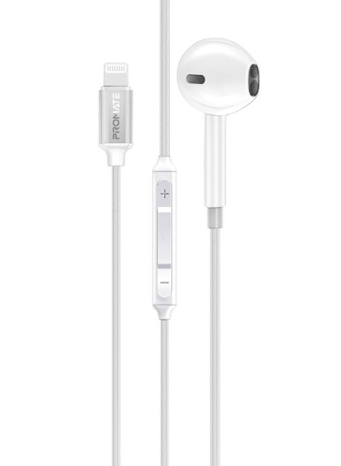 Mono Earbuds With Lightning Connector, Ergonomic Mfi Certified HD Mono Earphone With Mic, Noise Isolation, Call Function, And In-Line Volume Control For iPhone 16, iPad Air, iPod, Monopod-LT - White