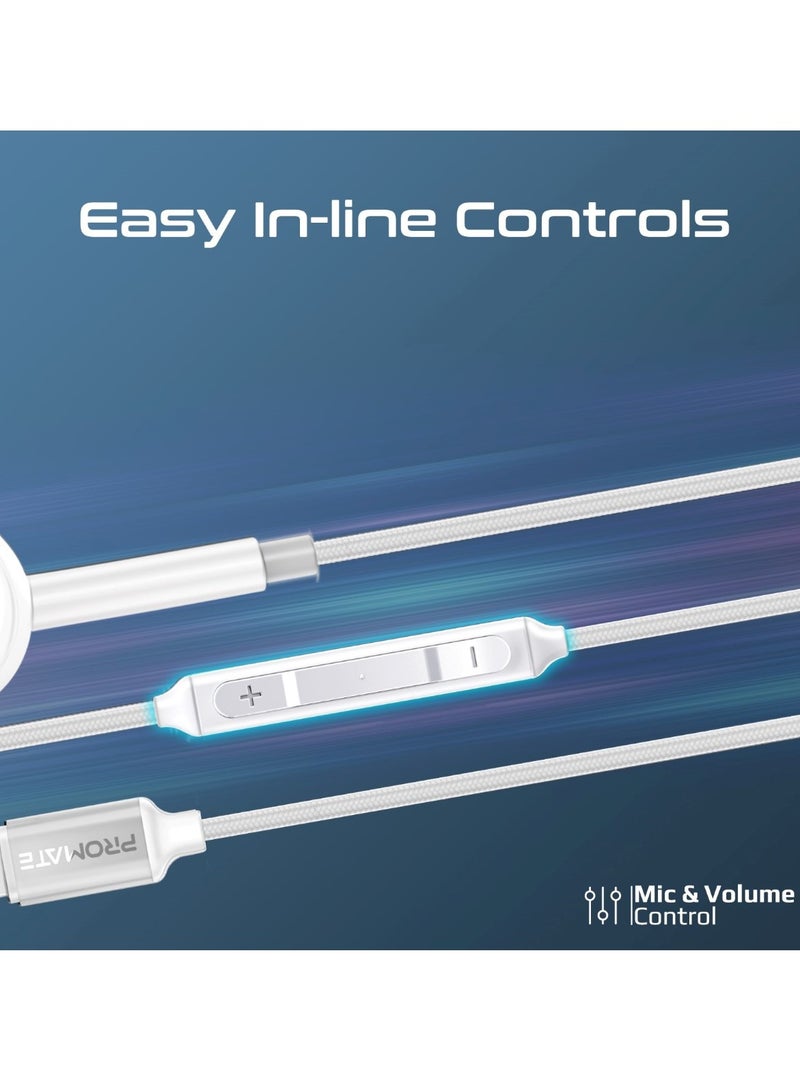 Mono Earbuds With Lightning Connector, Ergonomic Mfi Certified HD Mono Earphone With Mic, Noise Isolation, Call Function, And In-Line Volume Control For iPhone 16, iPad Air, iPod, Monopod-LT - White
