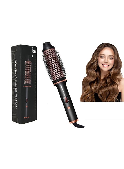Thermal Brush 1.5 Inch Curling Iron Brush Volumizing Brush Heated Round Brush Ceramic Tourmaline Ionic Curling Comb Dual Voltage Travel Curling Iron with Brush LCD Display 10 Temperature Settings Black