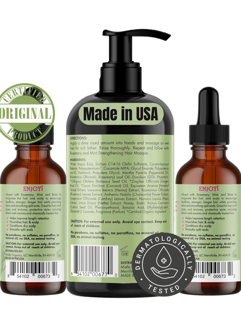 MIELLE Organics Rosemary Mint Strengthening Set 2 Oils + Shampoo Infused With Biotin Cleanses And Helps Strengthen Weak And Brittle Hair 473ml  - Image 2