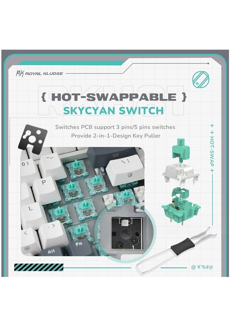 Royal Kludge - H81 Hot Swappable Mechanical Keyboard, Triple Mode RGB SkyCyan - Image 1