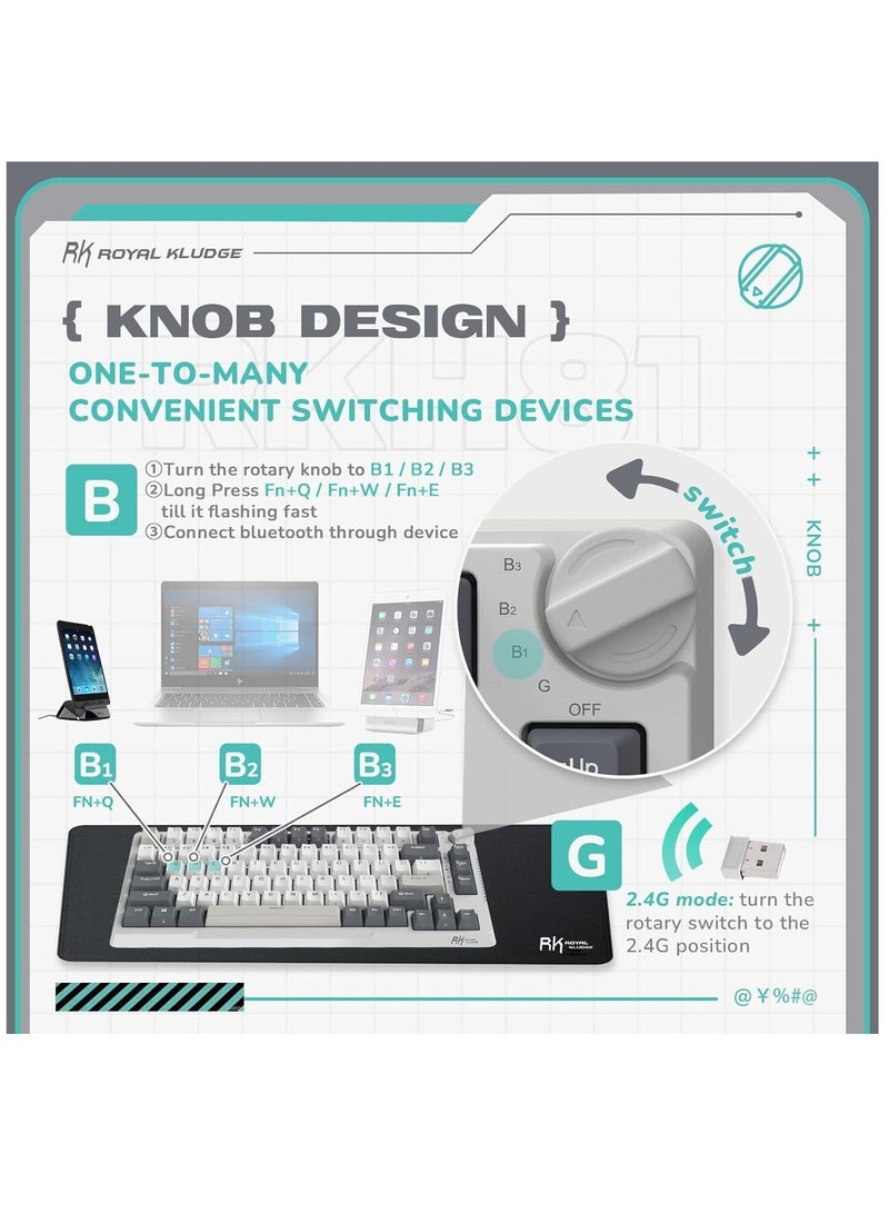 Royal Kludge - H81 Hot Swappable Mechanical Keyboard, Triple Mode RGB SkyCyan - Image 1