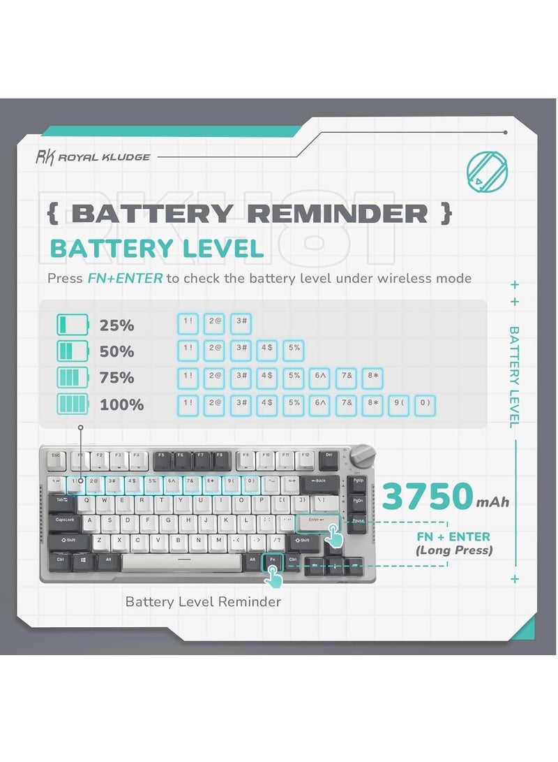 Royal Kludge - H81 Hot Swappable Mechanical Keyboard, Triple Mode RGB SkyCyan - Image 1
