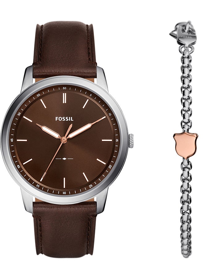 FOSSIL Men's Analog Round Shape Leather Wrist Watch FS6019SET - 44 Mm  - Image 1